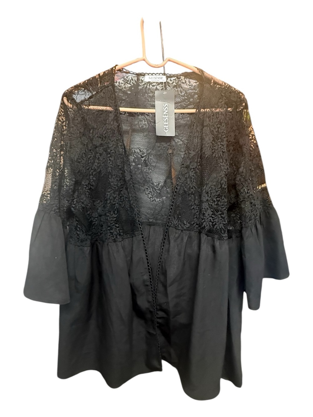 GEESENSES Black Lace-Top Open Cardigan